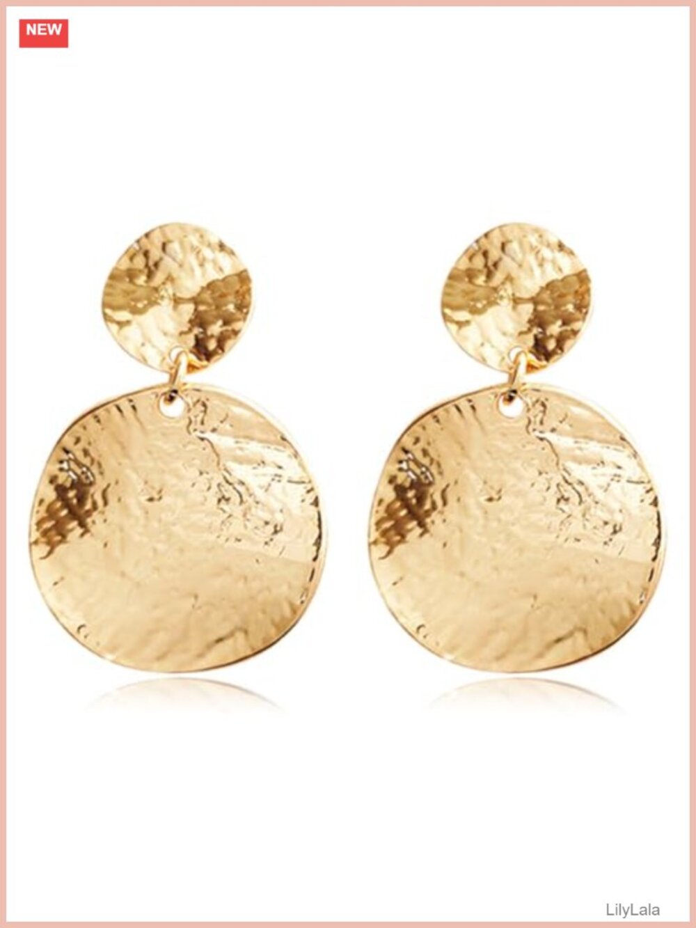 Hammered Gold Disc Drop Earrings Lever Back Dangle Boho Women's Jewelry